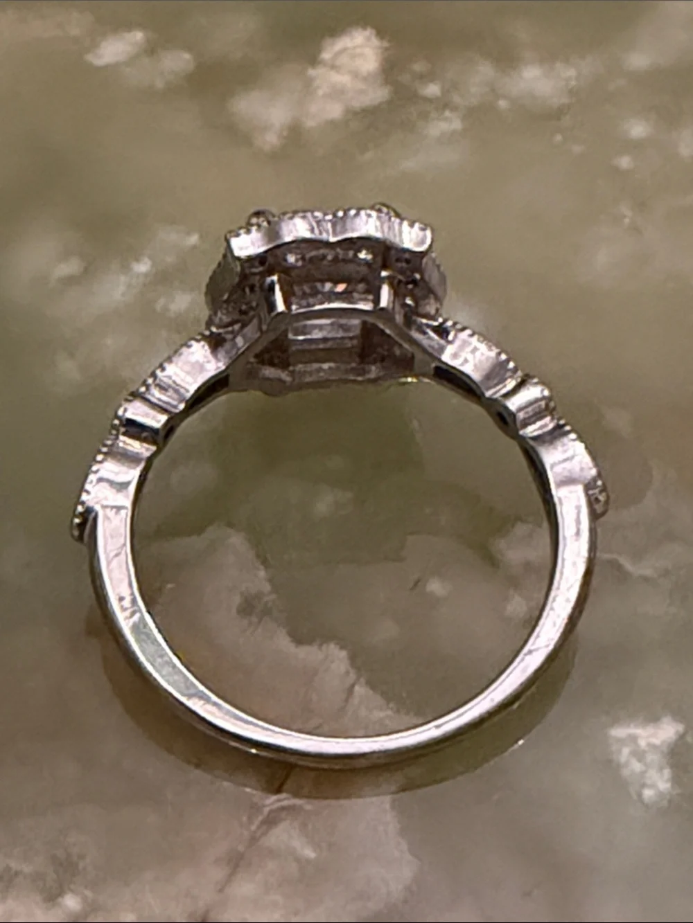 Silver-Tone Cushion Halo Ring with Clear Center Stone - Size 7.5 US
